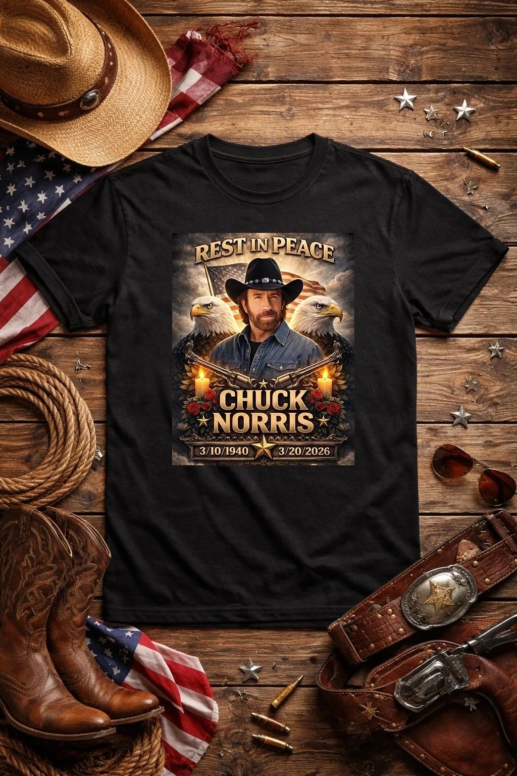 Chuck Norris Rest in Peace T Shirt RIP Unisex S-5XL Unisex