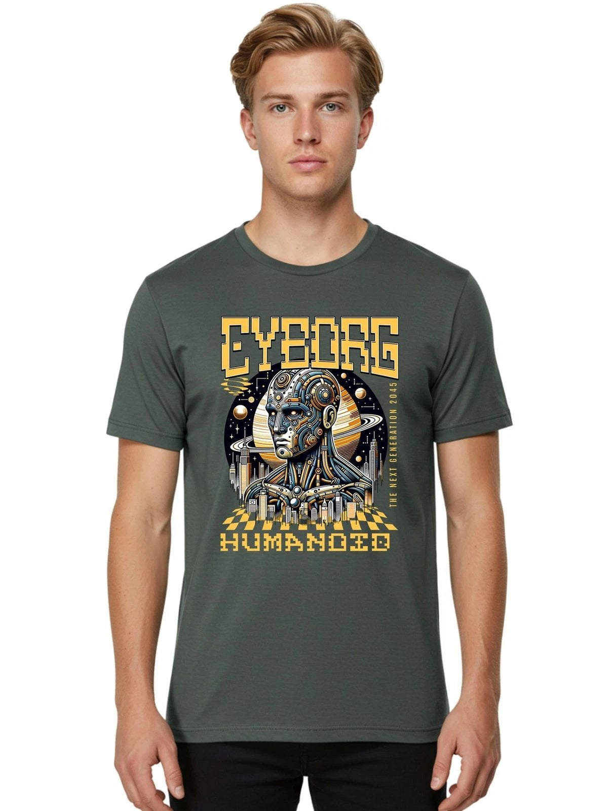 Cyborg-Humanoid Mens Graphic Tee,100% Cotton,Casual Summer Wear Unisex