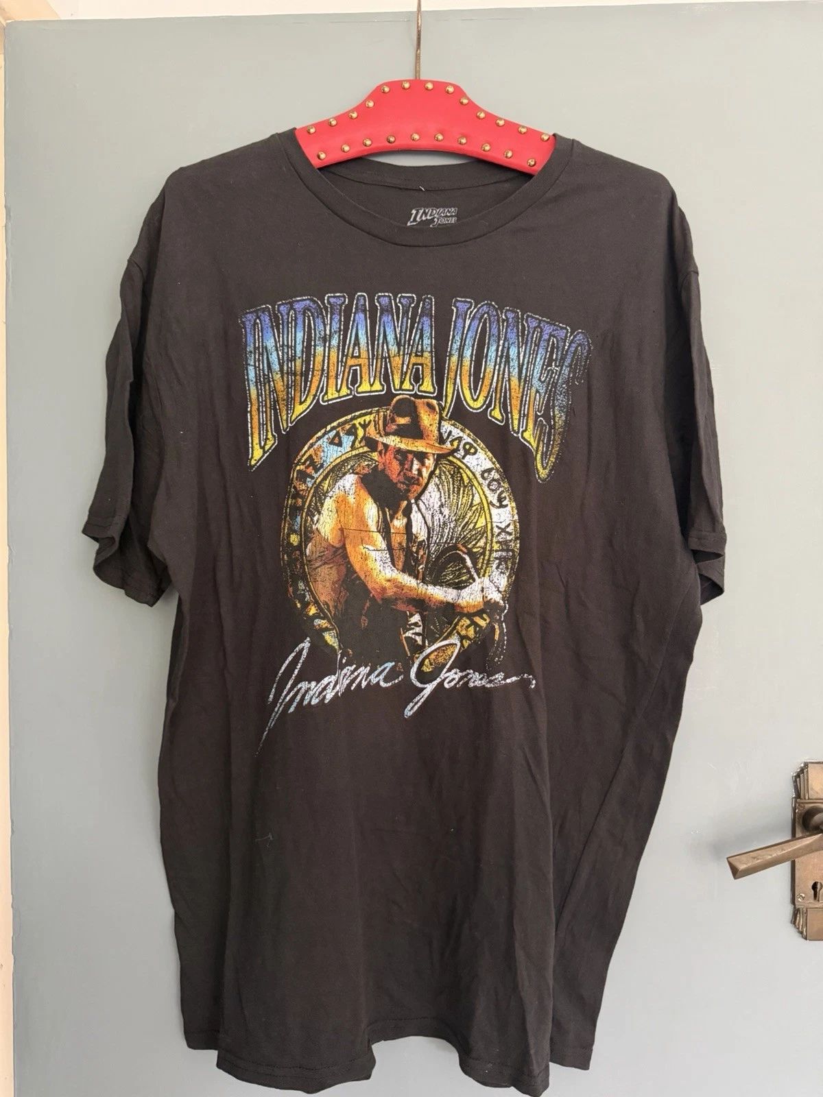 Vintage Indiana Jones Graphic T Shirt Black xlarge - Fair Condition Unisex