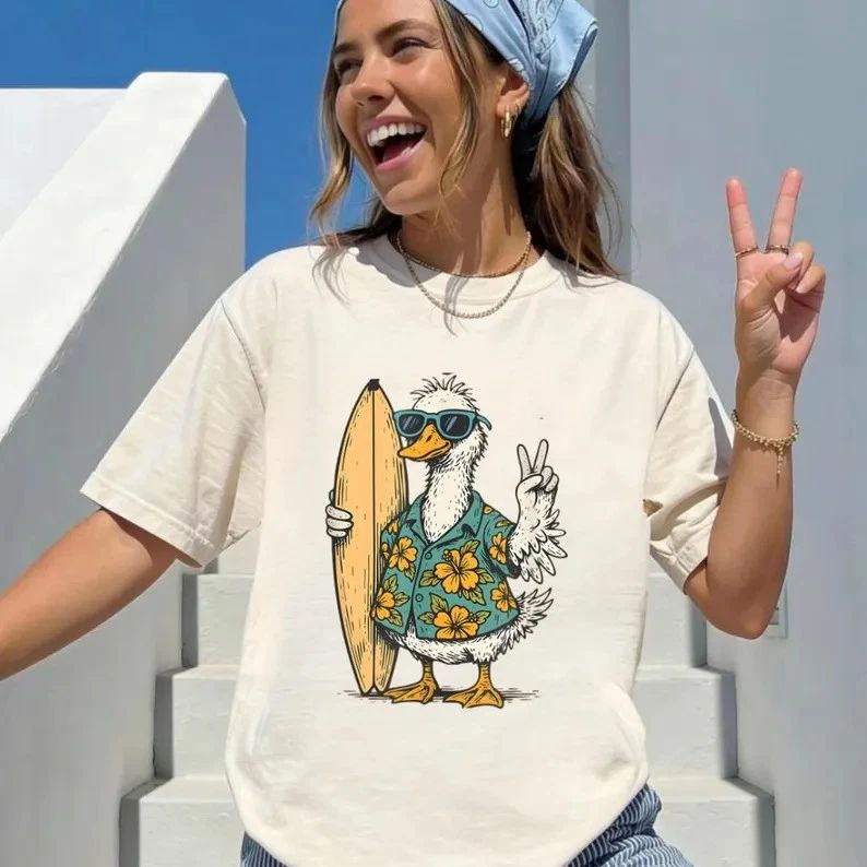 Surfing Duck Funny Beach Graphic Comfort Tee Unisex