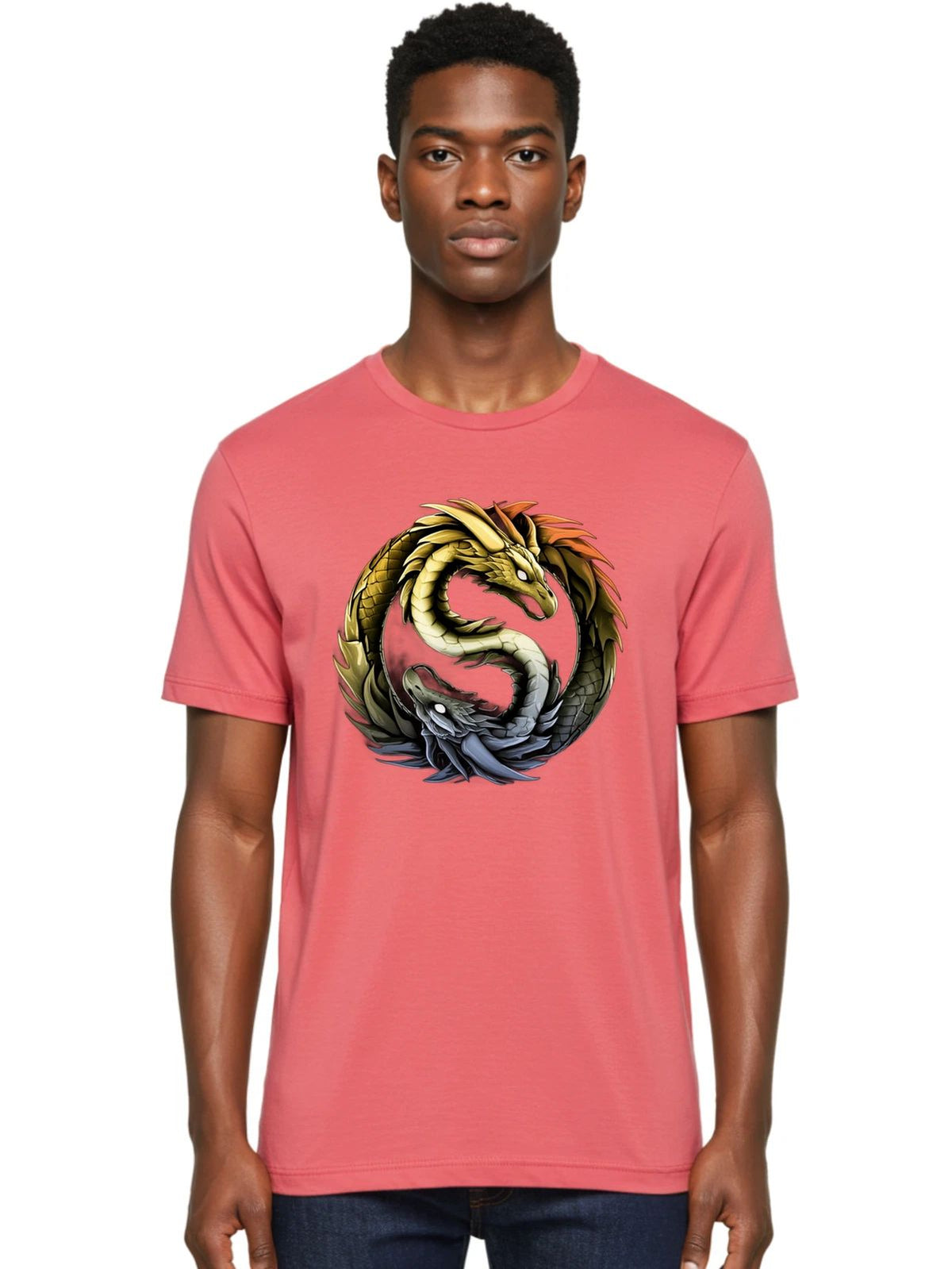 Yin-Yang-Dragons-4 Mens Graphic Tee, 100% Cotton, Casual Summer Wear Unisex