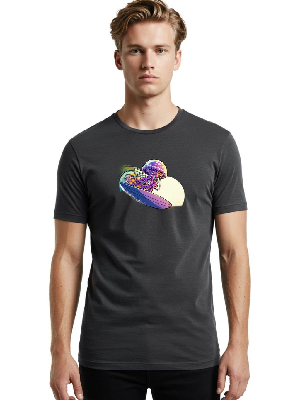 Jellyfish-Surfboard Mens Graphic Tee, 100% Cotton, Casual Summer Wear Unisex