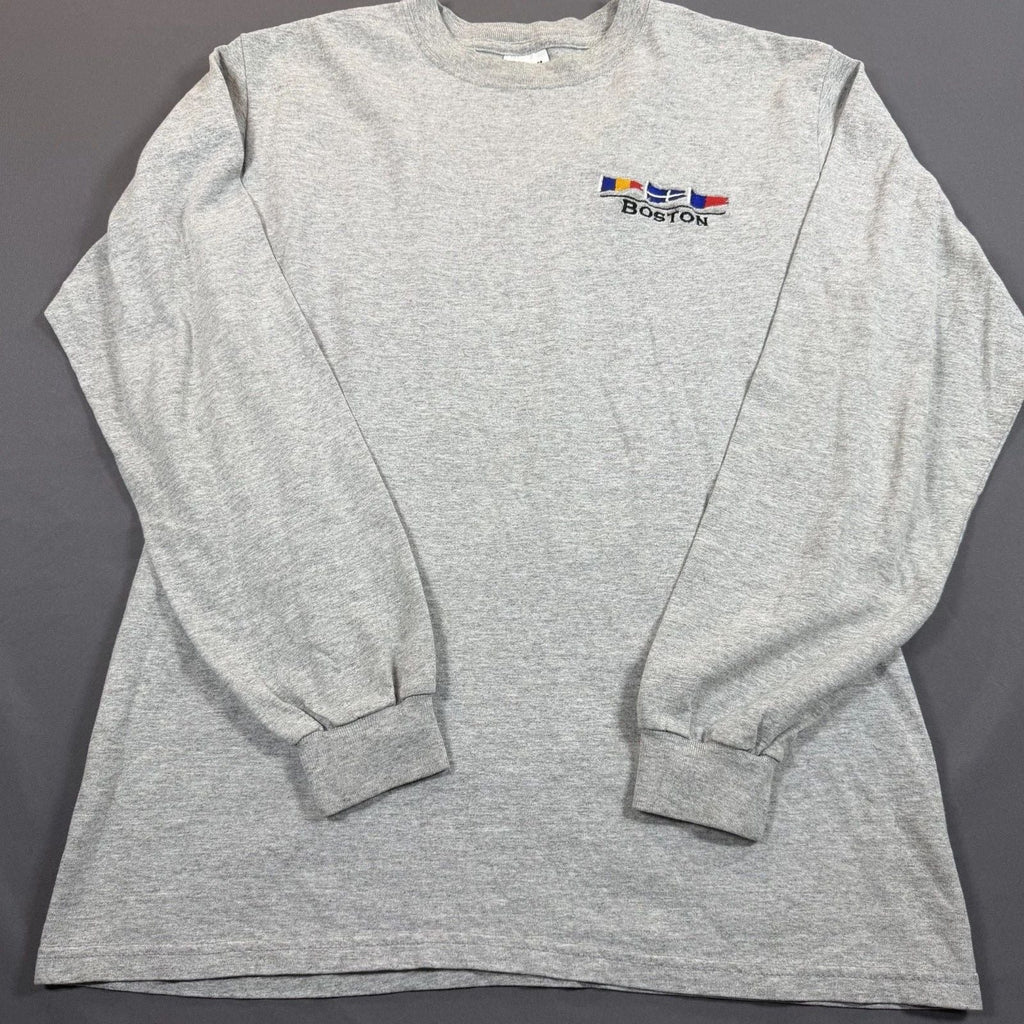 Boston Themed Cotton Long Sleeve Grey Size Medium Anvil Tag Made in USA Unisex
