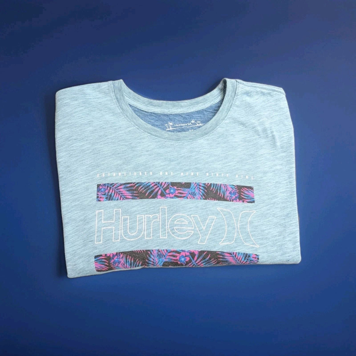 Hurley H20-Dri Logo Shirt XL Men's Blue Tropical Surf Vibes Unisex