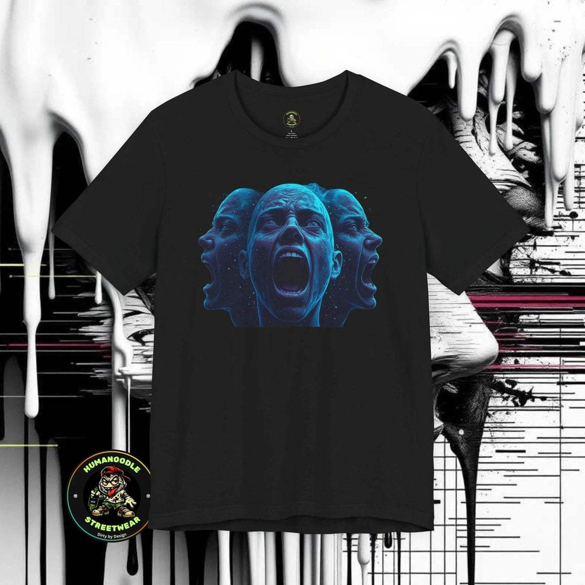 Three-Headed Scream Statue Dark Blue Horror Tee Unisex