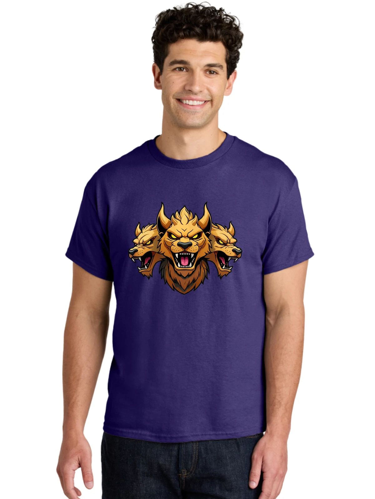 Cerberus-Wolf-Heads Mens Graphic Tee, 100% Cotton, Casual Summer Wear Unisex