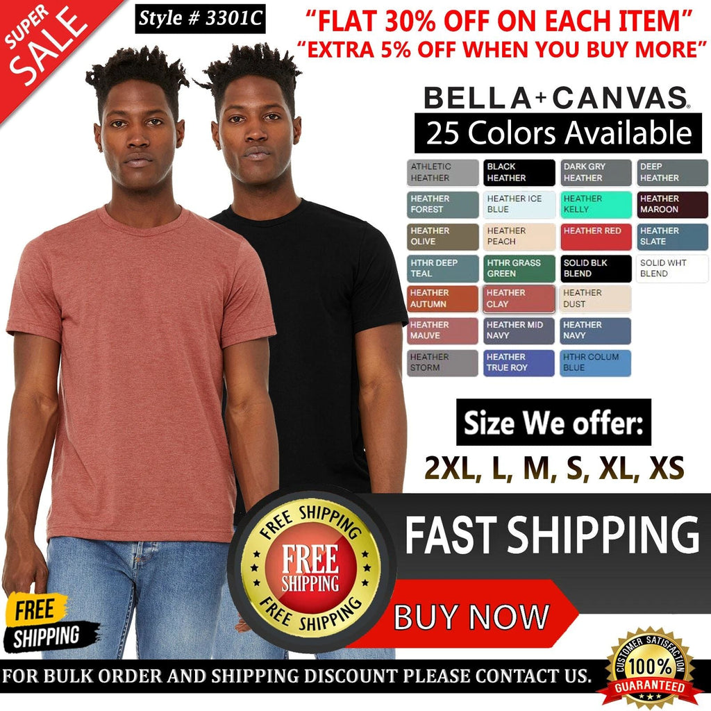 Bella + Canvas Unisex Cotton/Polyester Short Sleeves Sueded - 3301C Unisex