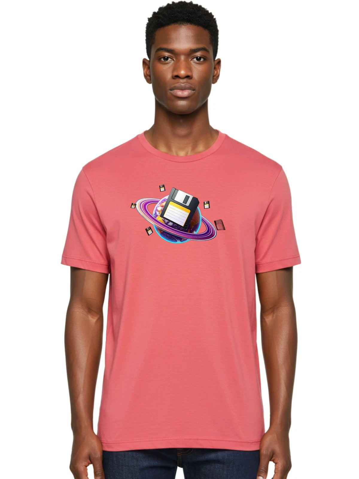 Floppy-Disk-Planet Mens Graphic Tee, 100% Cotton, Casual Summer Wear Unisex