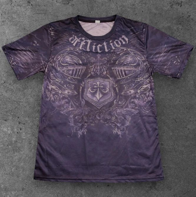 Mens Affliction Style T Shirt Washed Black Grunge Streetwear S-2XL Unisex
