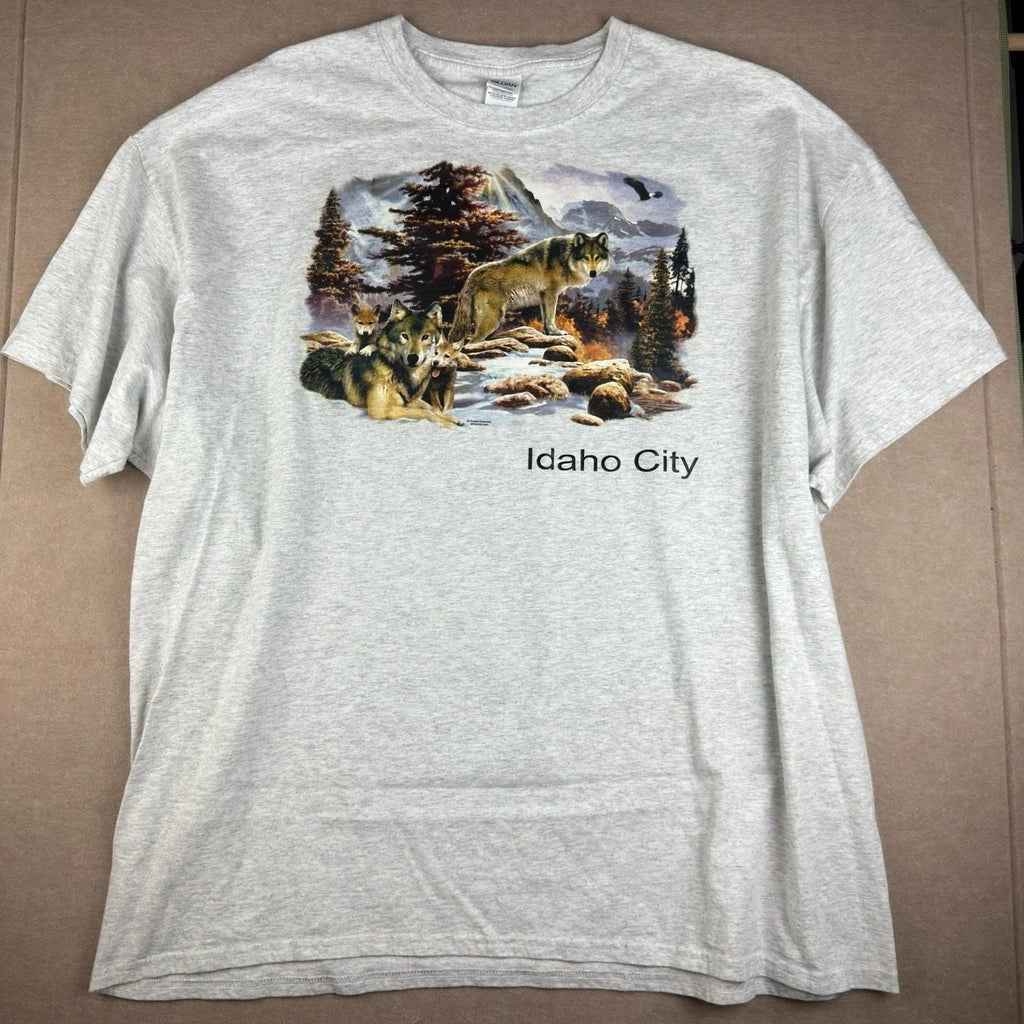 Y2K Idaho City Wolves Shirt Mens 3XL Gray Wildlife Nature Tee Howard Robinson Unisex