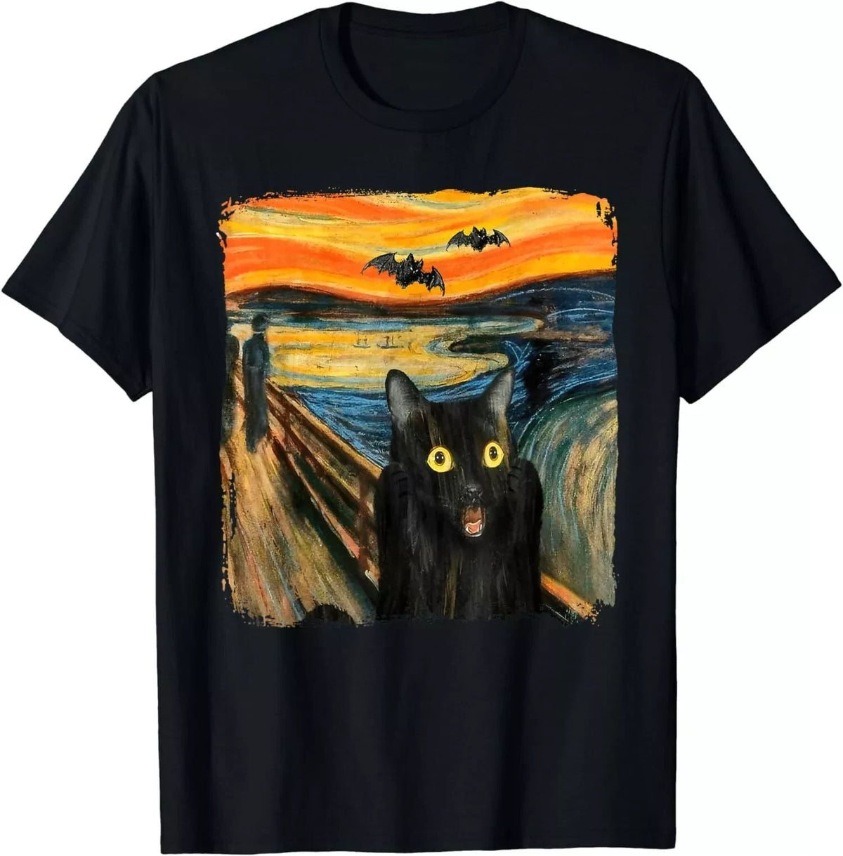 Black Cat Scream Starry Night Shirt Aesthetic TShirt Unisex