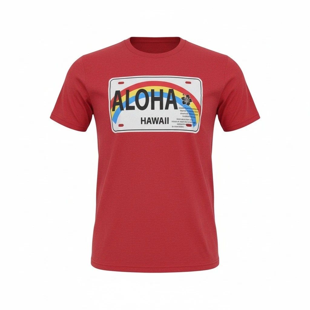 Vintage Mens Aloha Hawaii License Plate Graphic T Shirt Red Size L Unisex