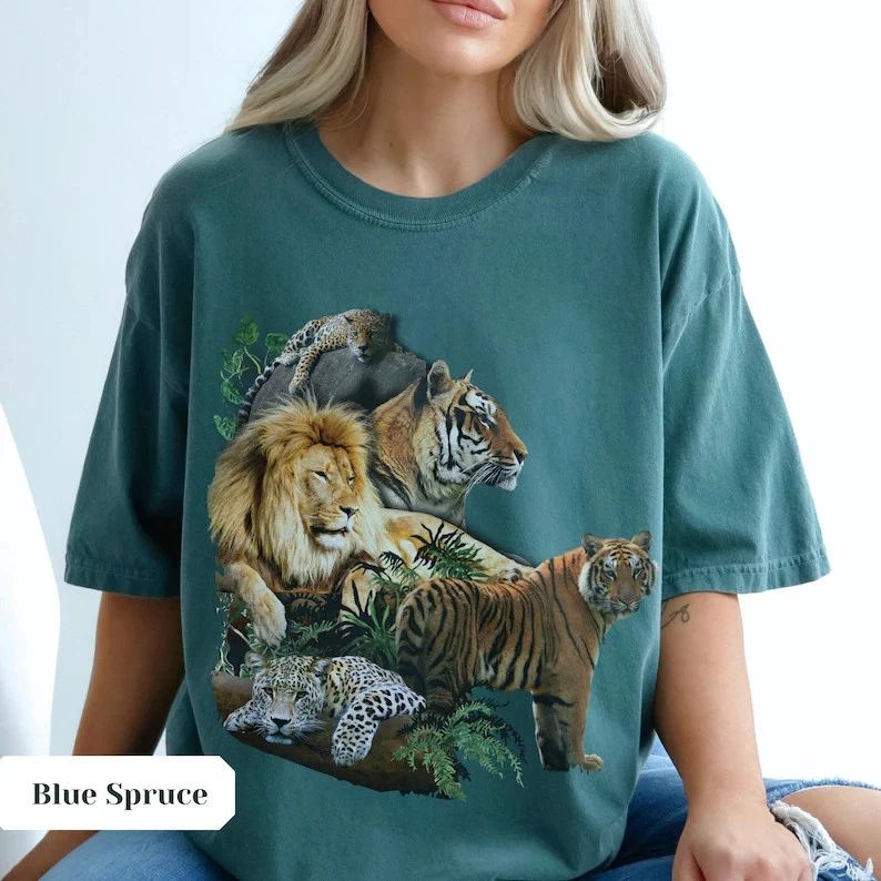 Big Cat Collage Comfort Tee Aesthetic Graphic Print Shirt Animal Lover Gift Unisex