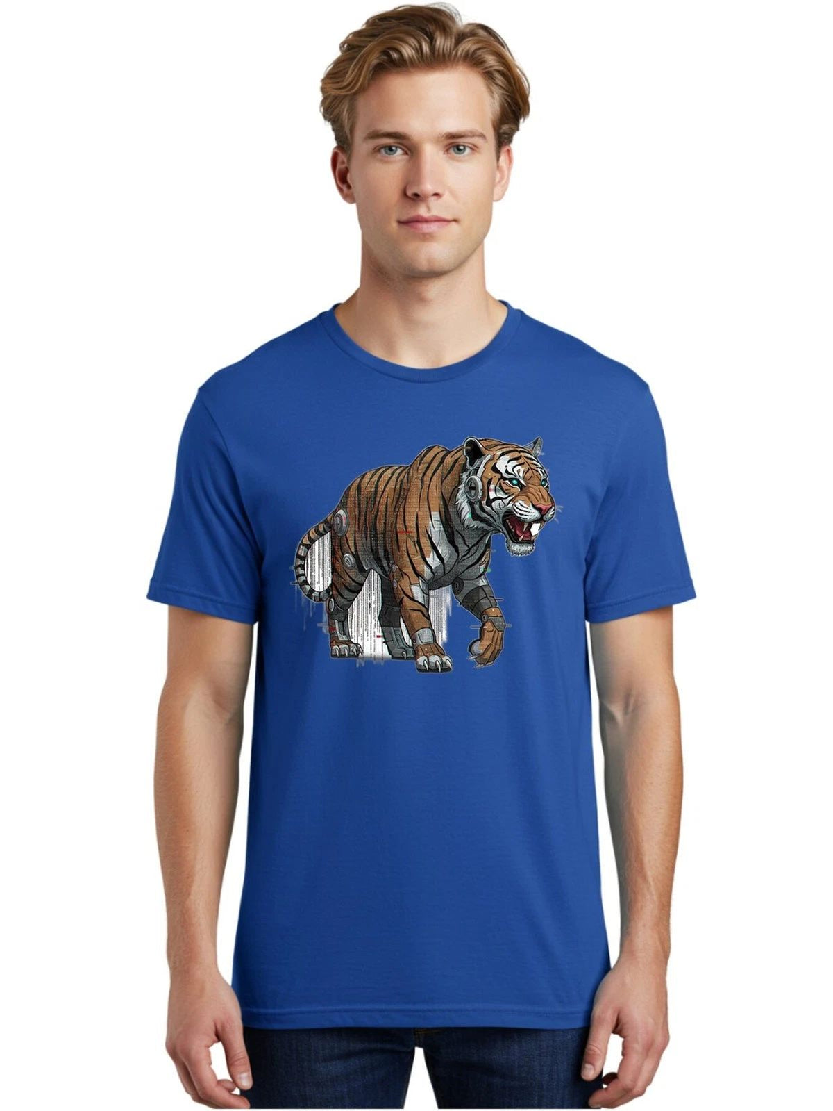Cyborg-Tiger-7 Mens Graphic Tee, 100% Cotton, Casual Summer Wear Unisex