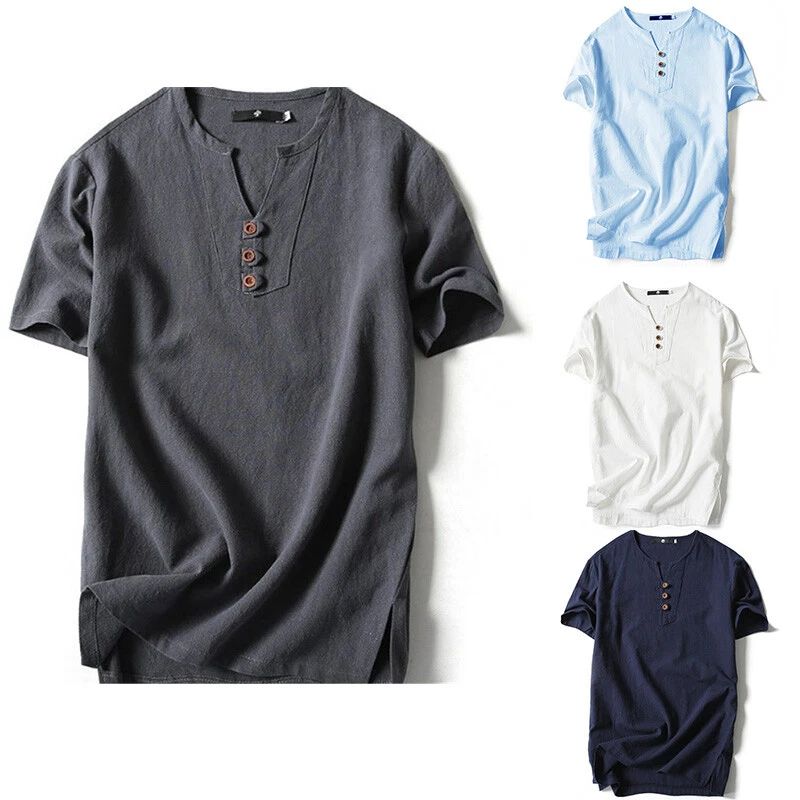 Short sleeve Short-Sleeved Retro Sleeves Trendy Cotton Menswear Linen Unisex