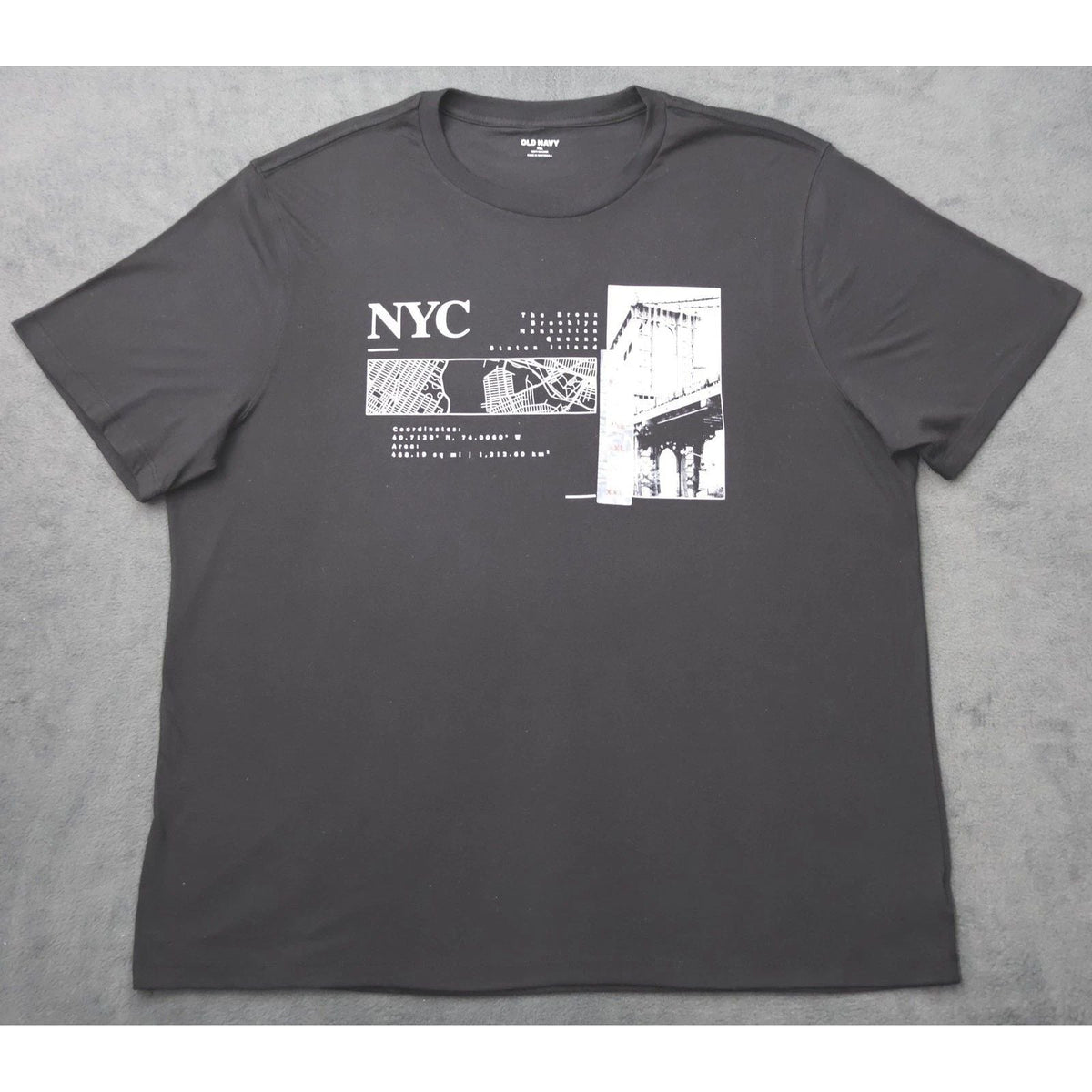 Old Navy Mens XXL Black NYC Graphic Tee Manhattan Bridge Map Soft-Washed Unisex
