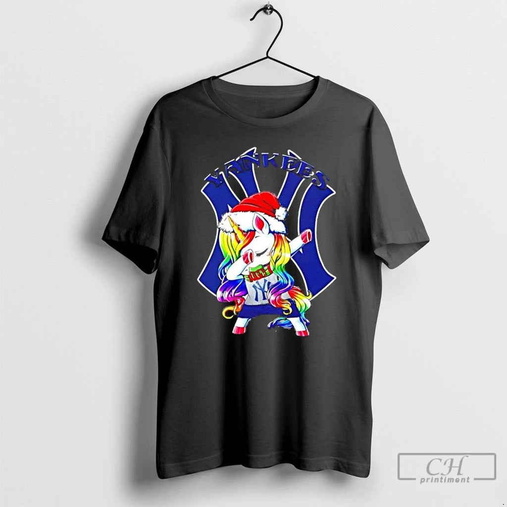 Classic New York Yankees X Unicorn Santa Hat Dabbing Merry Christmas T Shirts Unisex