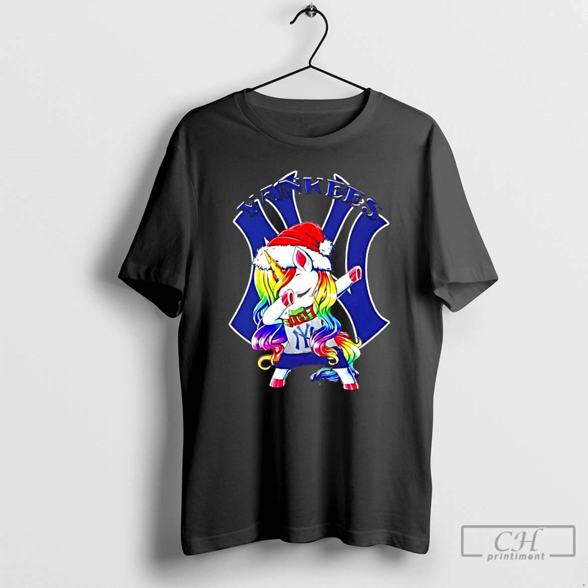 Classic New York Yankees X Unicorn Santa Hat Dabbing Merry Christmas T Shirts Unisex