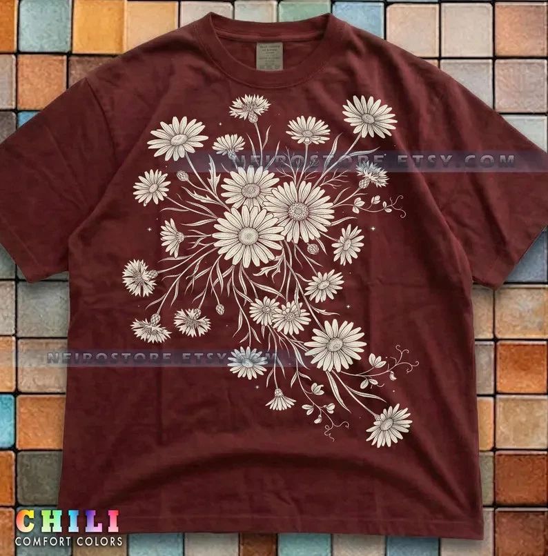 Comfort Colors Checkered Floral Tee Retro Aesthetic Flower Graphic Unisex