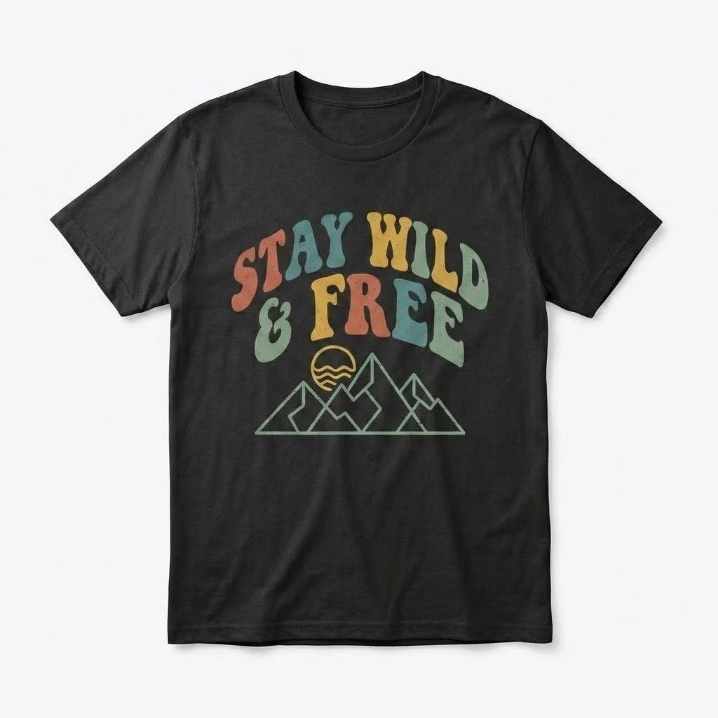 Stay Wild and Free Retro Vintage Mountain Graphic Tee 70s Boho Unisex Unisex