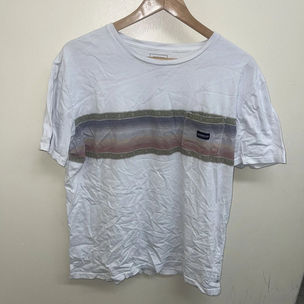 Quiksilver Shirt Surf Beach Modern Logo Casual Cotton White/Multi Mens XL Unisex