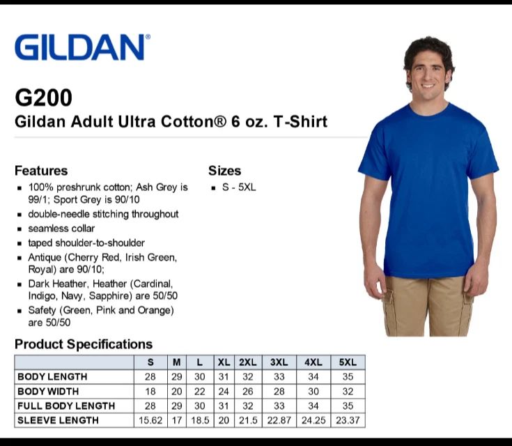 Gillian Mens Short Sleeves Heavy Weight Cotton 6 oz S-5XLT M-G200 Unisex