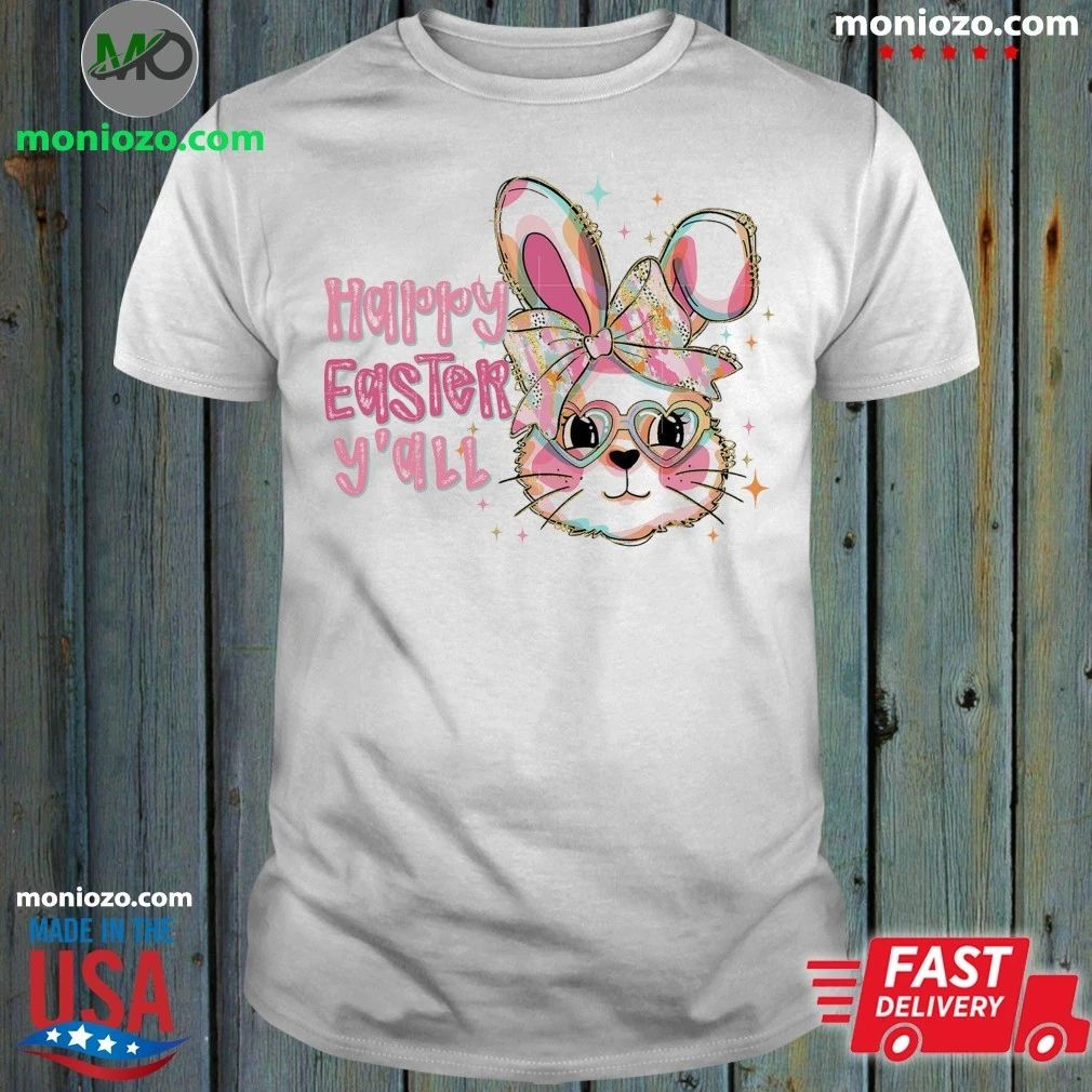 Original Happy Easter Y’all Cute Bunny With Glasses Easter Shirt Unisex