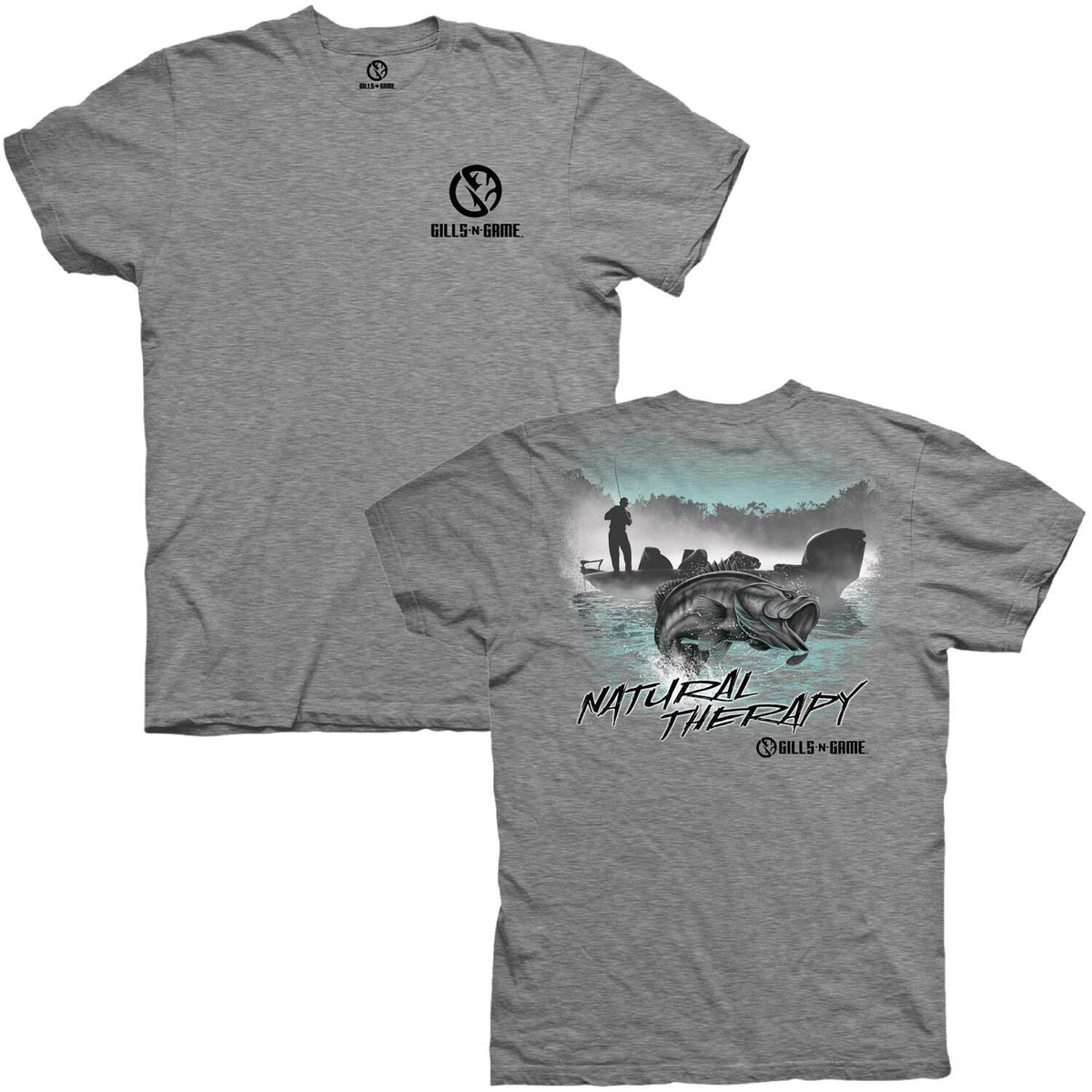 GILLS N GAME BASS FISHING NATURAL THERAPY GRAY SHORT SLEEVE TEE SHIRT E0619 Unisex