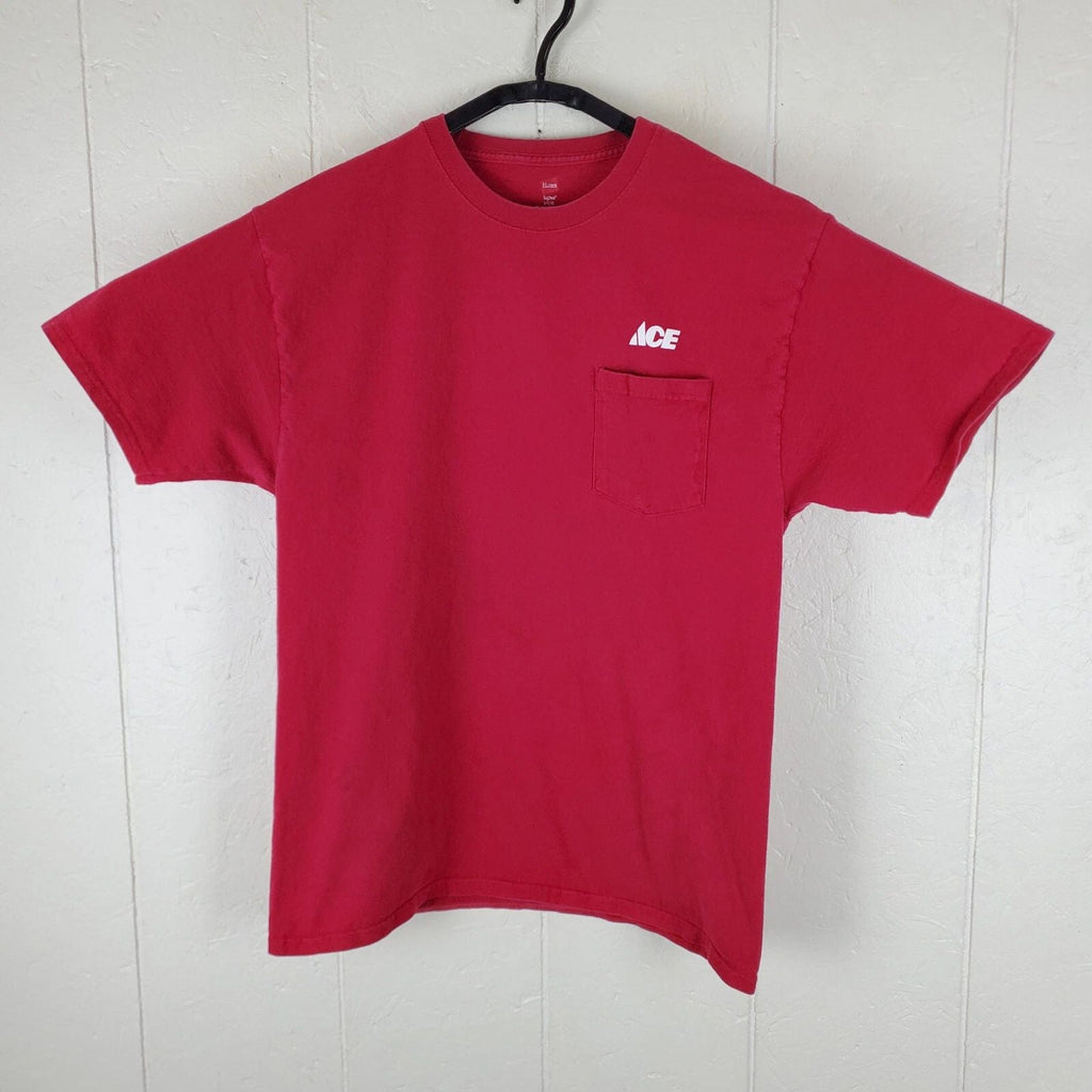 Ace Shirt Mens Large Red Graphic Logo Crew Neck Short Sleeve Stretch Pocket Unisex