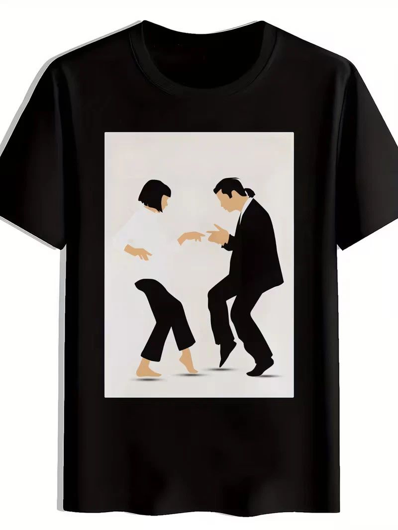 Men'S Black "Pulp Fiction" Graphic - Casual Crew Neck, Short Sleeve, Pol Unisex