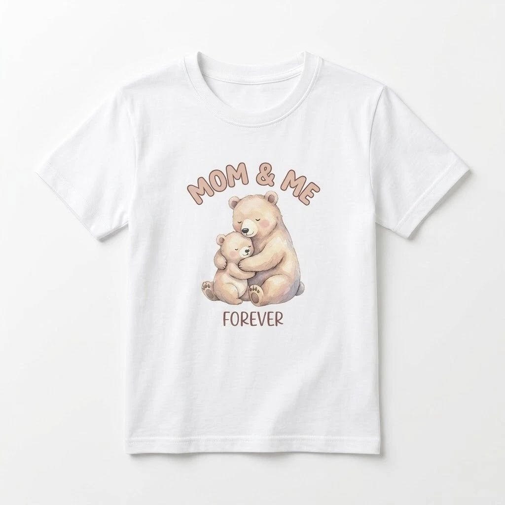 Mom & Me Forever , Cute Mama Bear and Baby Cub Watercolor Graphic Tee, Mo Unisex