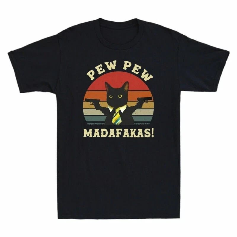 Black Retro Lover Gift Pew Cotton Men's Madafakas Funny Cat Cat Top Pew Unisex