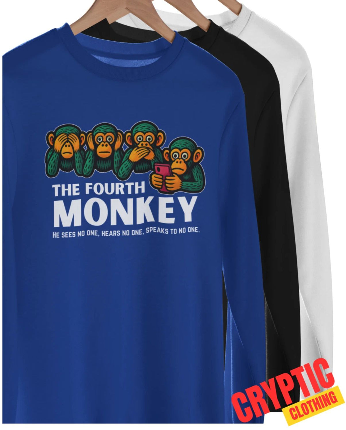 The Fourth Monkey See No Evil Hear No Evil Speak No Evil T SHIRT Funny Evolution Unisex
