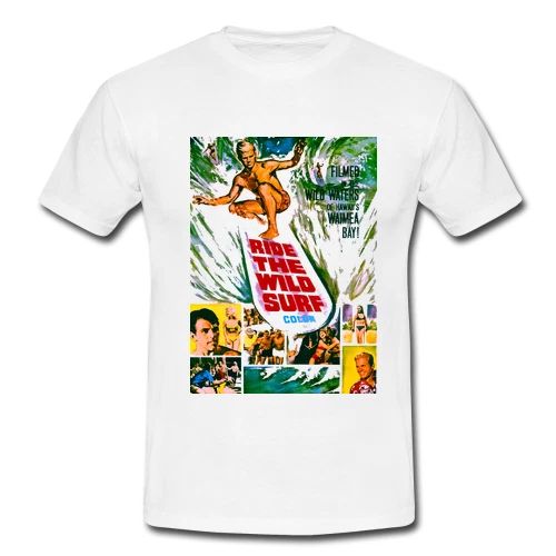 Mens Retro White Surf Ride The Wild Surf Tee Flick Film Classic Movie Unisex