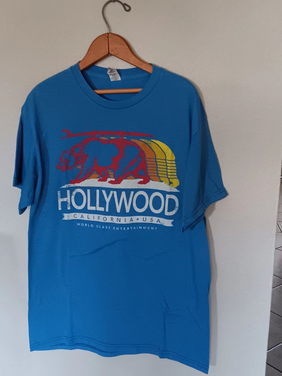 Hollywood Surfing Bear Tshirt Blue Size Medium Unisex