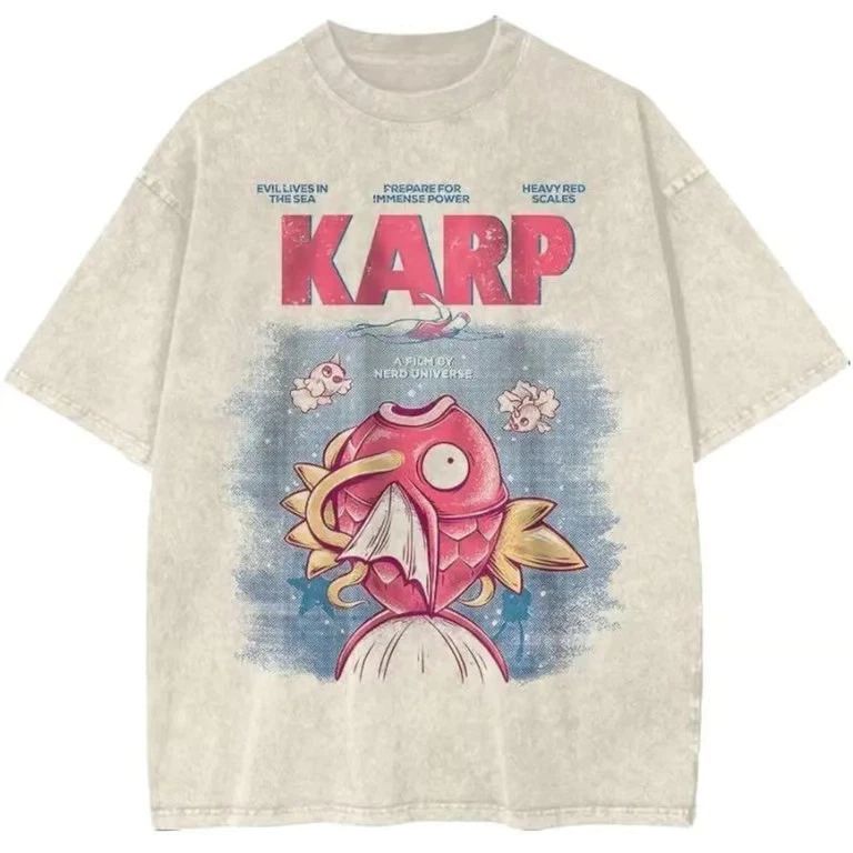 Jaws Movie Poster Magikarp Shirt, Funny Anime Parody , Unisex Washed Vin Unisex