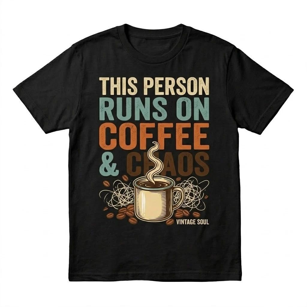 This Person Runs On Coffee & Chaos Funny Vintage Soul Graphic Tee Black Unisex