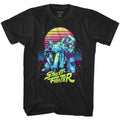 Street Fighter Neon Sunset Men's T Shirt Synthwave Guile Cammy Chun-Li Gamer Cap Unisex