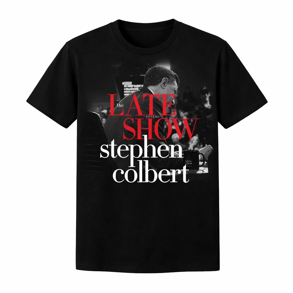 The Late Show with Stephen Colbert Shirt Black Graphic TV Host Vintage Style Tee Unisex
