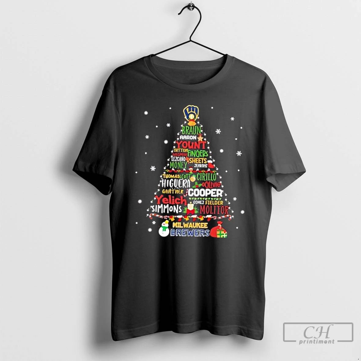 Classic Milwaukee Brewers Baseball All Names Christmas Tree T Shirts Unisex
