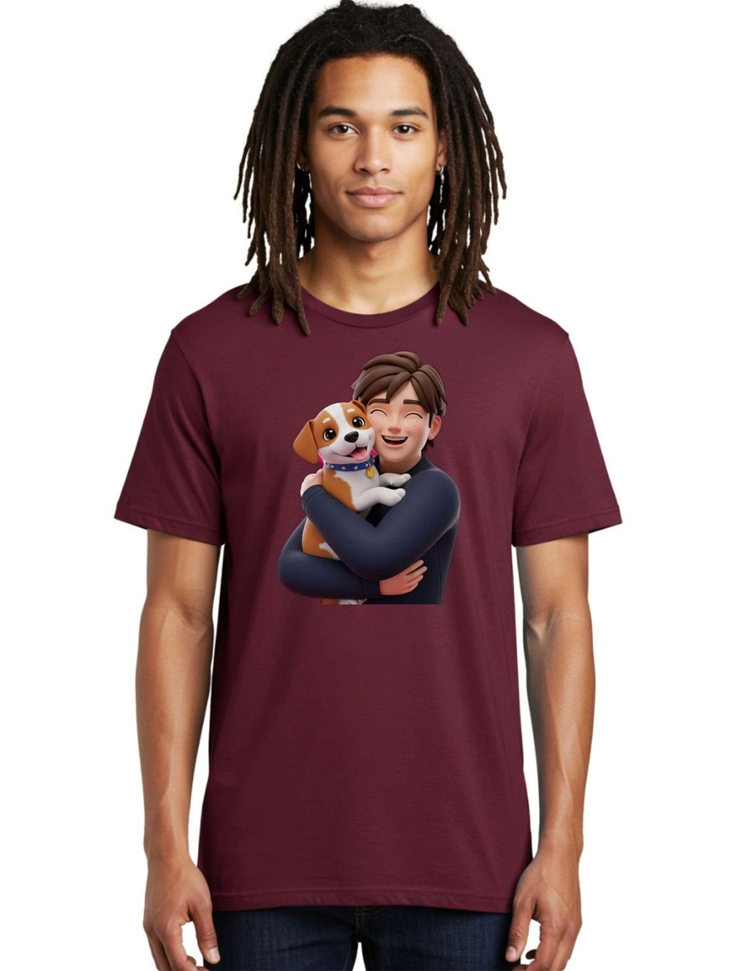 Man-Hugging-Dog Mens Graphic Tee, 100% Cotton, Casual Summer Wear Unisex