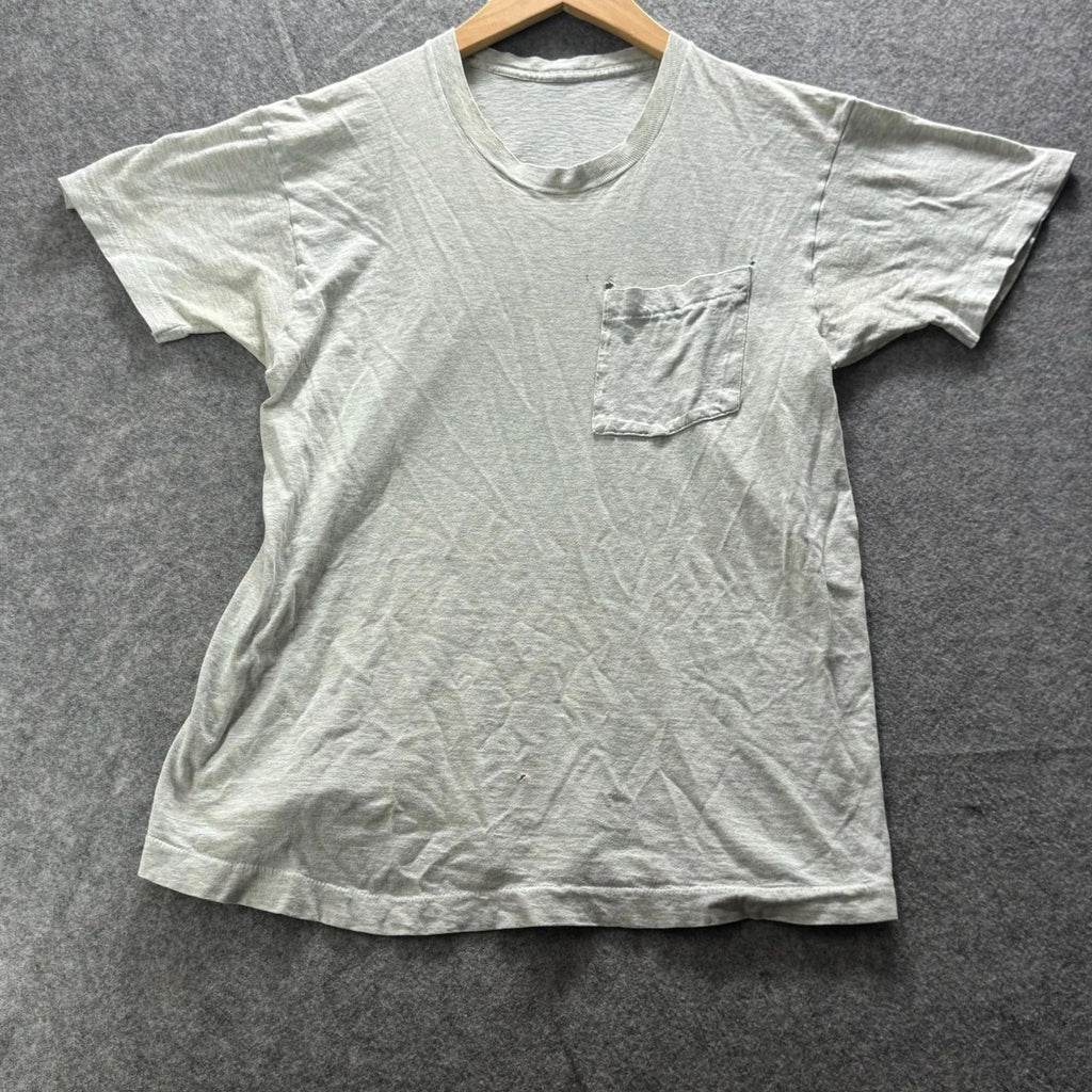 Vintage SS Shirt Mens M Gray Pocket Tee Crewneck Jersey Tagless Blank Paper Thin Unisex