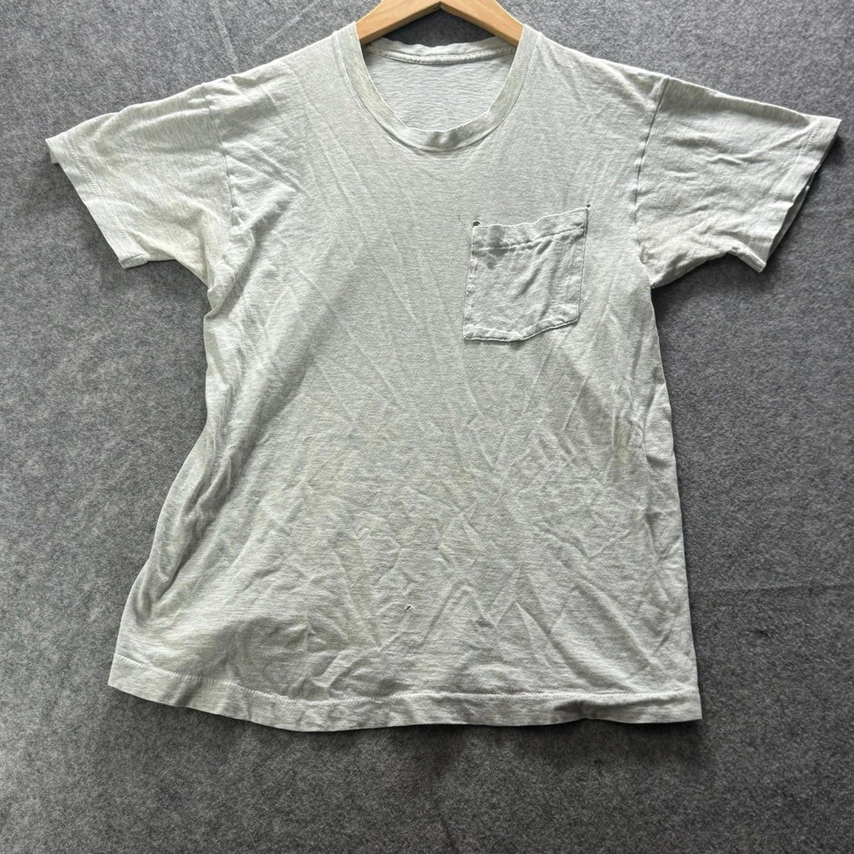 Vintage SS Shirt Mens M Gray Pocket Tee Crewneck Jersey Tagless Blank Paper Thin Unisex