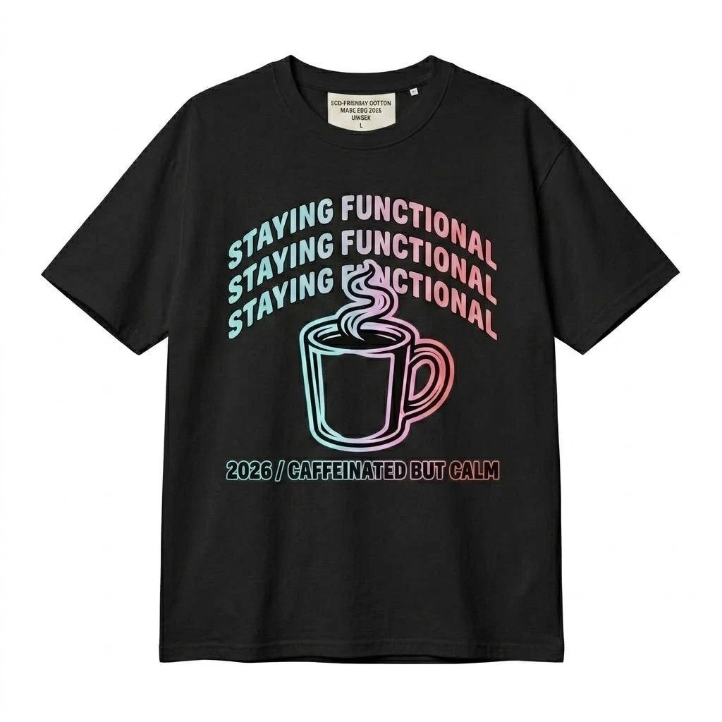 Funny Coffee Shirt Caffeinated But Calm Staying Functional Retro Aesthetic Tee Unisex