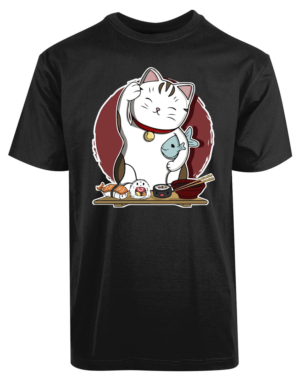 Lucky Cat Sushi New Women's Shirt Cuteness Amazing Coolest Animal Lovers Top Tee Unisex