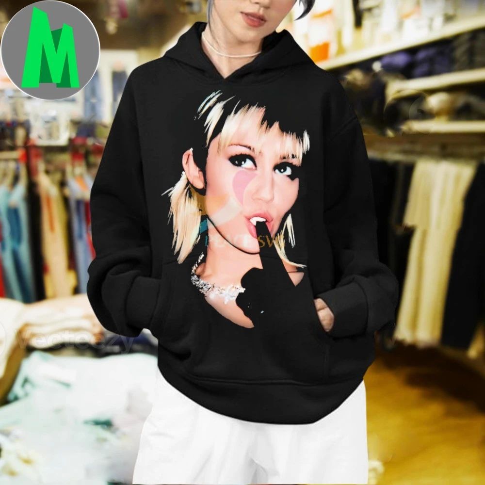 Original Miley Cyrus Blonde Hair Black Glove Playful Pose Shirt Unisex