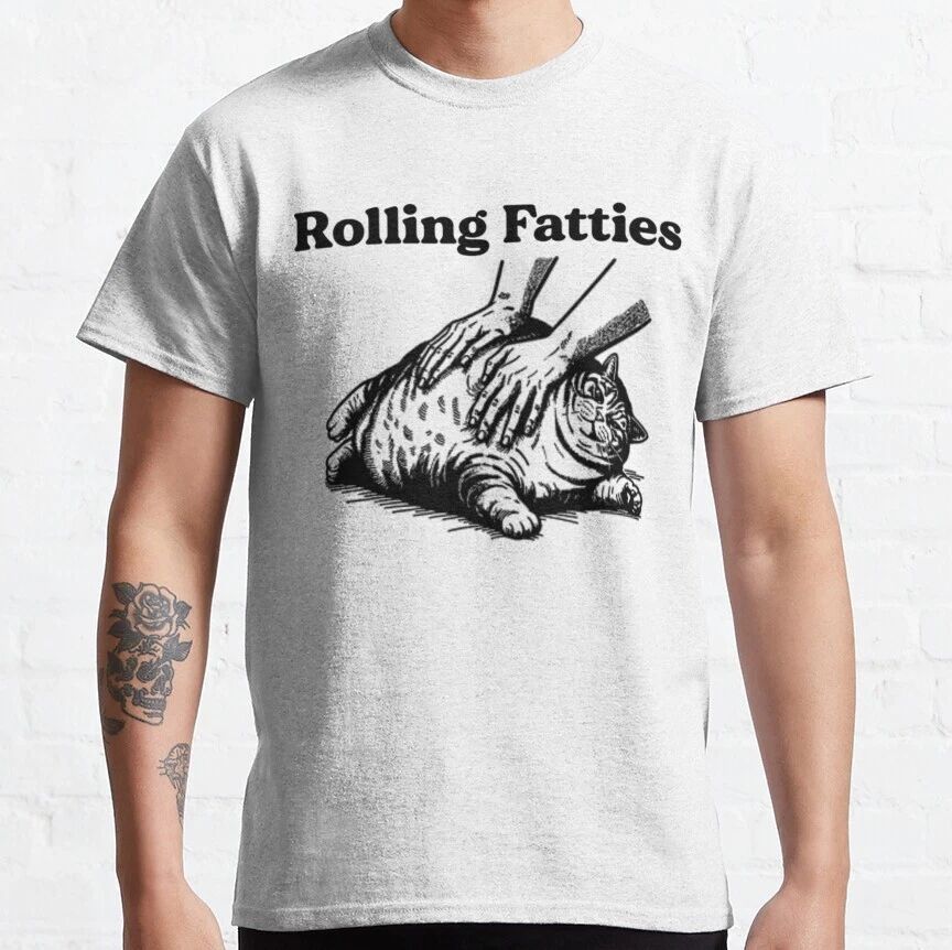 Rolling Fatties Cat Funny Fat Animal Kitten Cute White S-5XL Unisex Unisex