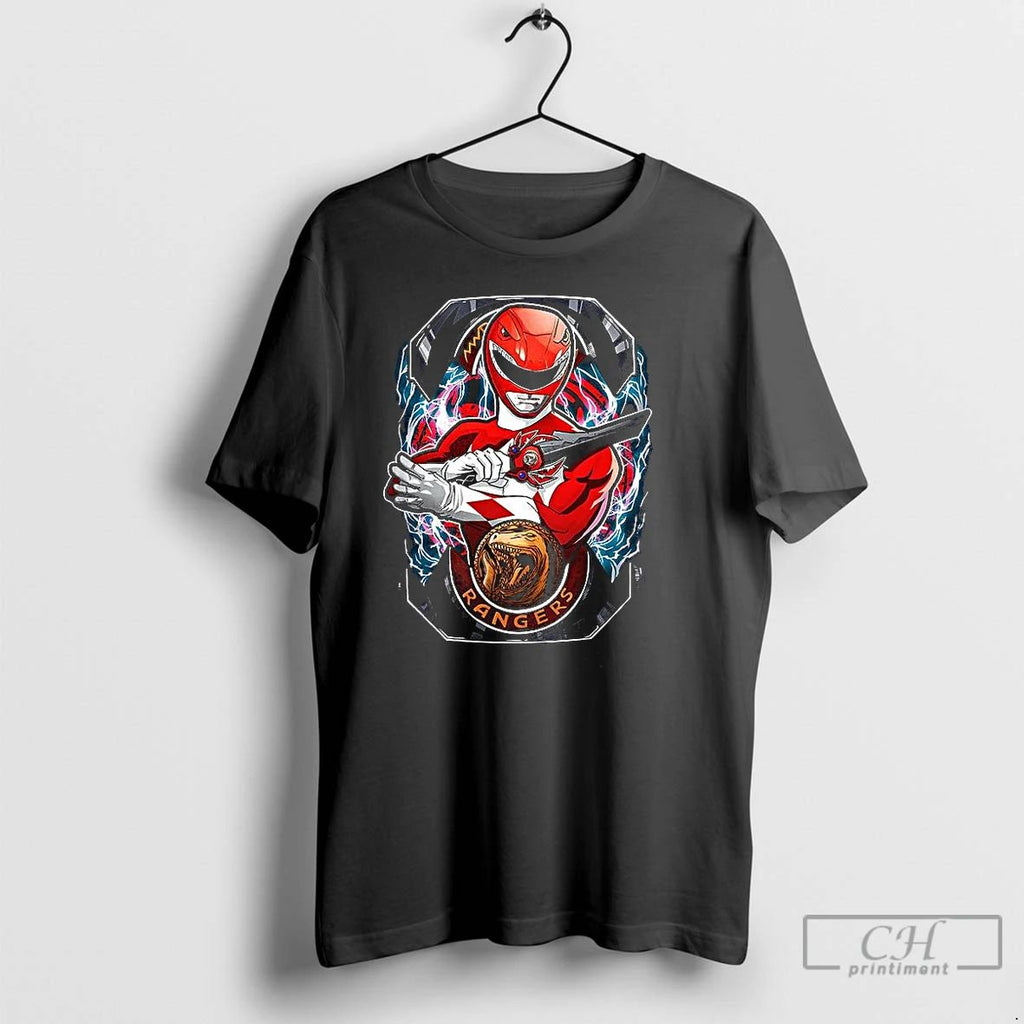 Premium Red Ranger Mighty Morphin Power Rangers Tyrannosaurus Morphin Time T Shirts Unisex