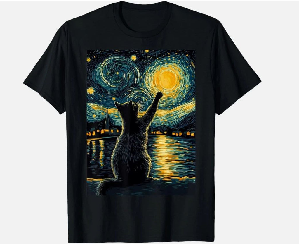 Black Cat Starry Night Gift for Cat Lover Unisex Unisex
