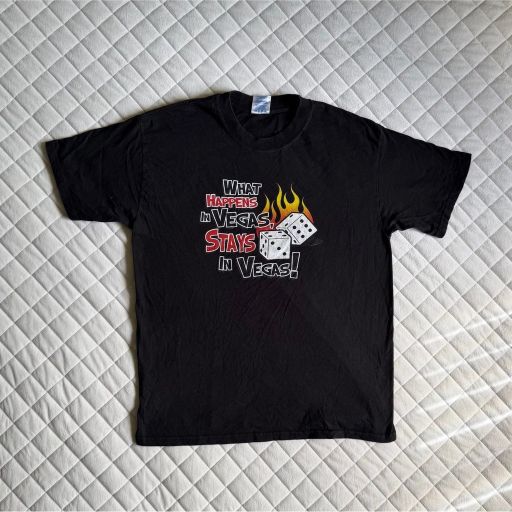 Y2K Graphic "What Happens In Vegas Stays In Vegas" Travel T Shirt Sz L Grunge Unisex